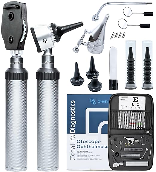 Zyrev Otoscope Oph Diagnostic Set - 36 Piece Medical and Nursing Student Otoscope/Opthalmoscope Diagnostic Kit - with Leat...
