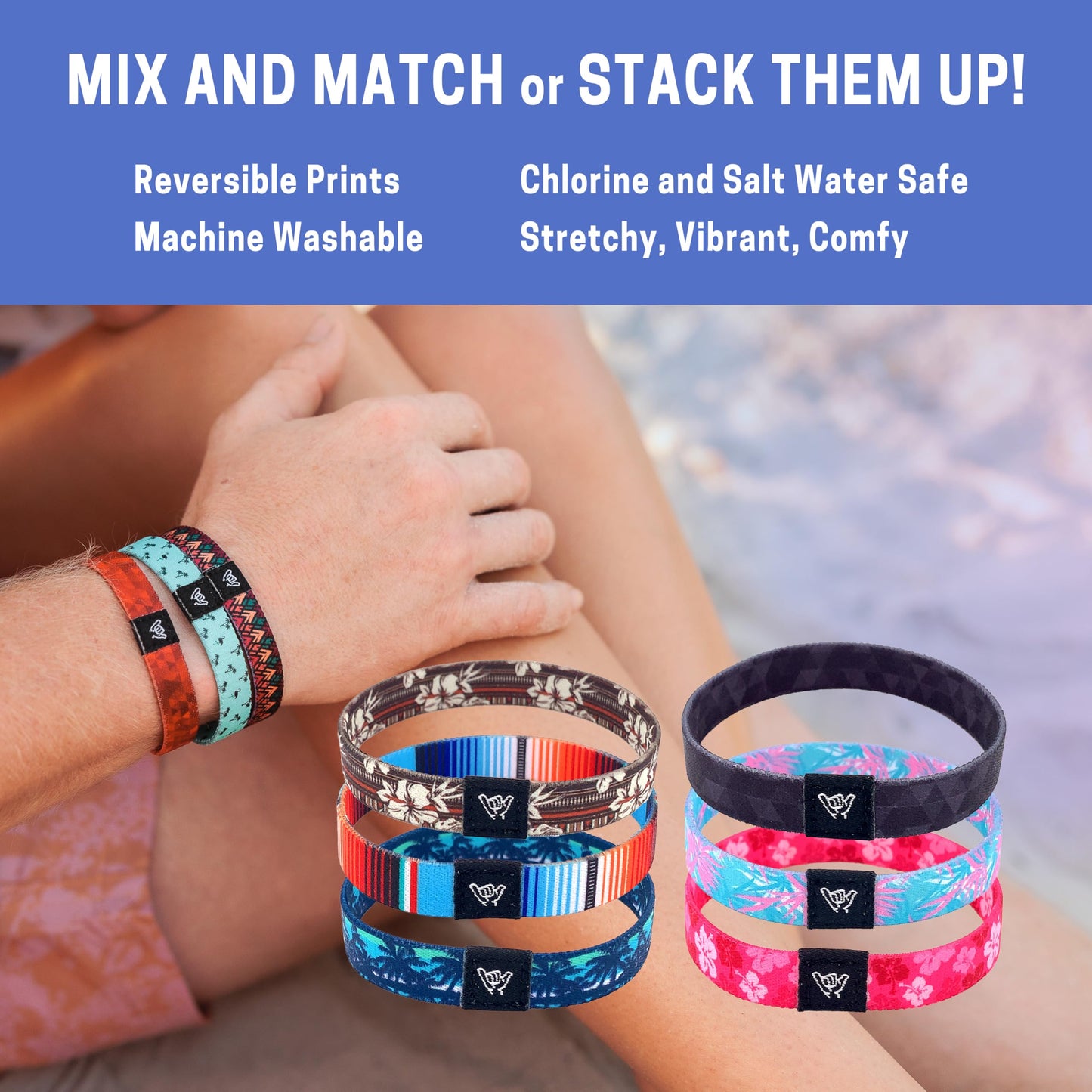 Hang Loose Bands - Coastal Surfer Beach Bracelet for Men, Women & Teens - Comfy Summer - Boho Reversible Wristband- Looming Shar