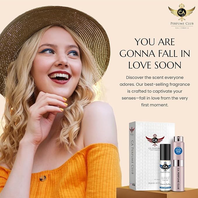 CA Perfume Duo Impression of Delina For Women Eau de Parfum Refillable Atomizer Sprayer + Fragrance Body Oil Long Lasting Sample Travel Size Roll-On Bottle 0.27 Fl Oz+0.33 Fl Oz