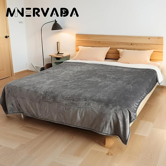 Heated Blanket Electric Blanket King Size 90''x100'' with 10 Heating Levels, 1-12 Hour Auto Shut Off, Machine Washable, Dual Controller Soft Warming Blanket for Couch, Bed, Office - Light Grey