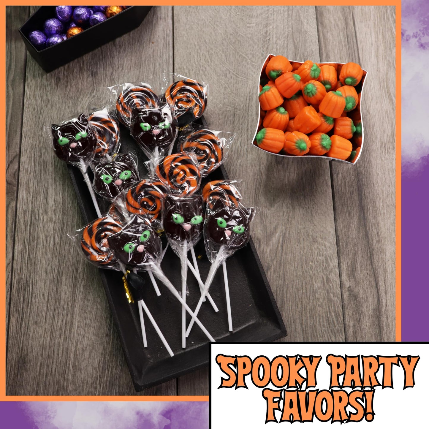 Individually Wrapped Halloween Lollipops, Candy Swirl and Cat Suckers, Trick or Treat Handout Candies, 24 Count
