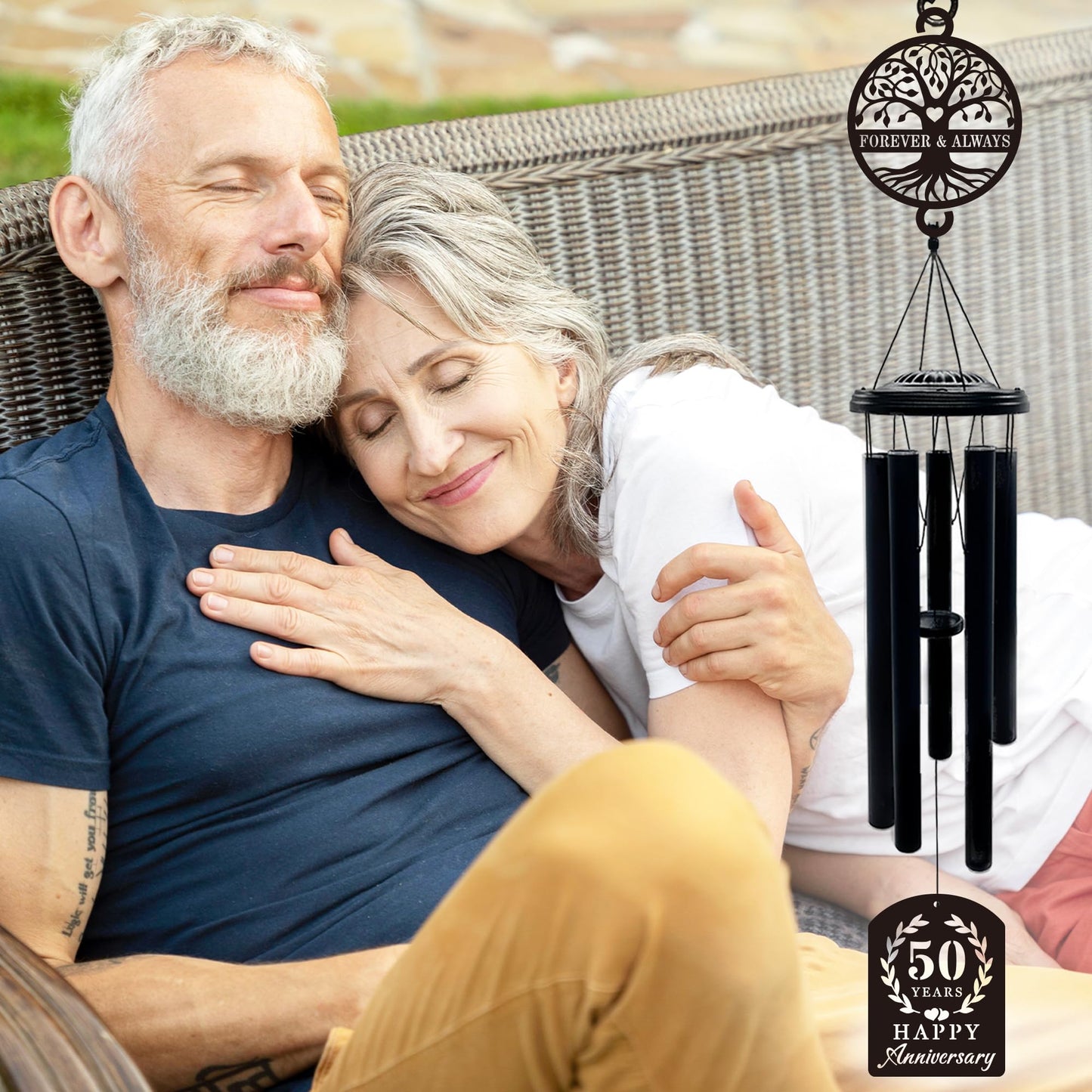 37'' 50th Anniversary Wind Chime Gifts, Golden Anniversary Keepsake Gifts Ideas, Happy 50th Decorations for Parents, Couples, Husband, Wife, Friends (Tree of Life)