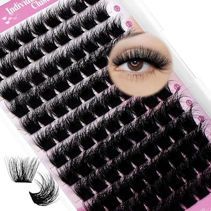 FADLASH Lash Cluster Eyelash Extensions 12-18mm Individual Cluster Lashes D Curl DIY Lash Extension Clusters 3D Effect Eyelash Clusters Volume (Y01-3D-Mix12-18)
