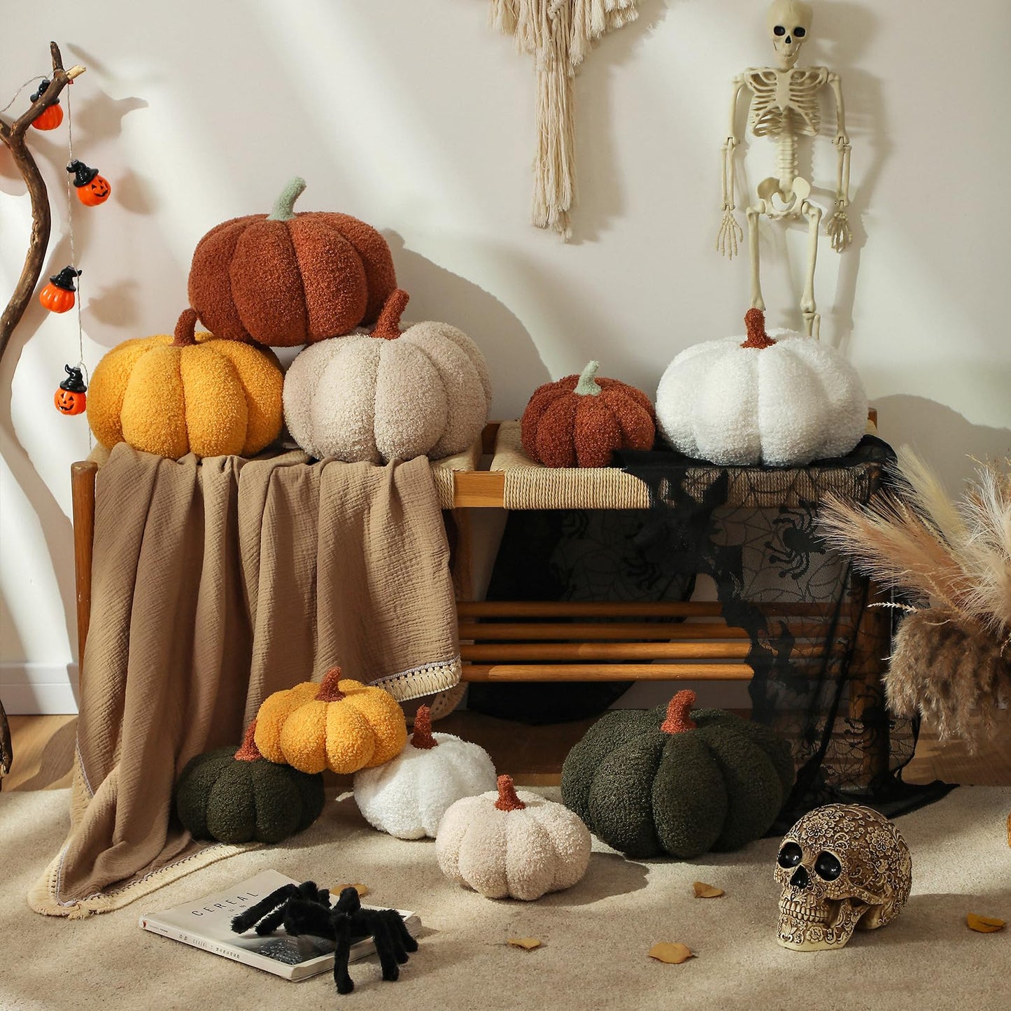 YRXRUS Pumpkin Pillows, Halloween Pumpkin Throw Pillows, Off White Shaped Pillow for Fall Room Decor Gifts, Teddy Fleece Cute 6x12 Inches Halloween Pillow, Accent Fall Pillows