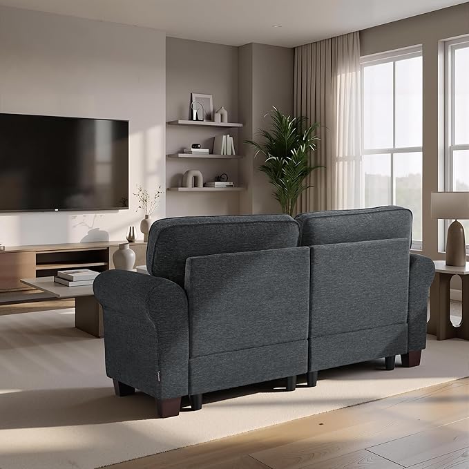 MCombo 67.7" Loveseat Sofa, 2-Seater Small Couch for Small Spaces, Classic Rolled Arm Upholstered Sofa with Solid Wood Legs for Living Room, Removable Cover, Chenille Fabric VE730 (Dark Grey)