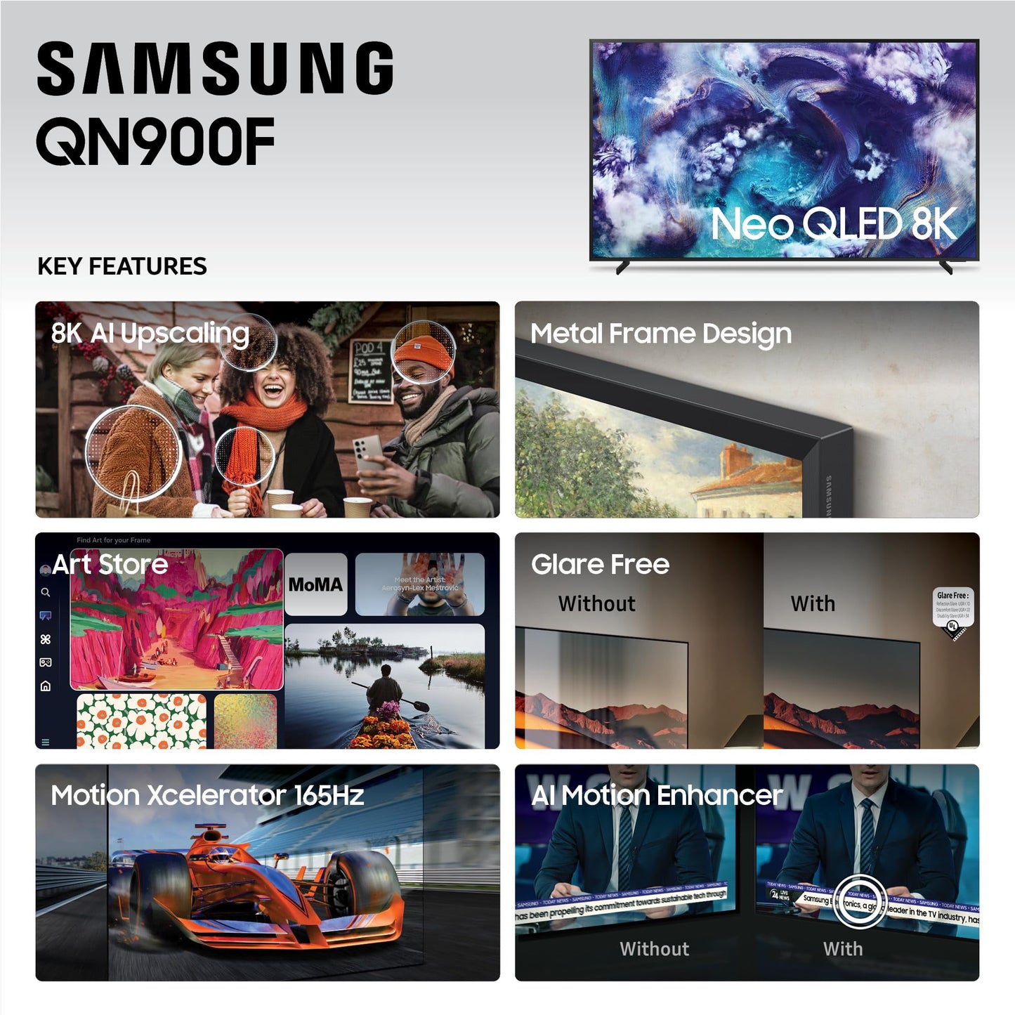 Samsung 75-Inch Class Neo QLED 8K QN900F Series, Vision AI, Mini LED Smart TV (2025 Model, 75QN900F) Neo Quantum HDR 8K Pro, Object Tracking Sound + w/Dolby Atmos, Glare Free, Alexa Built-in