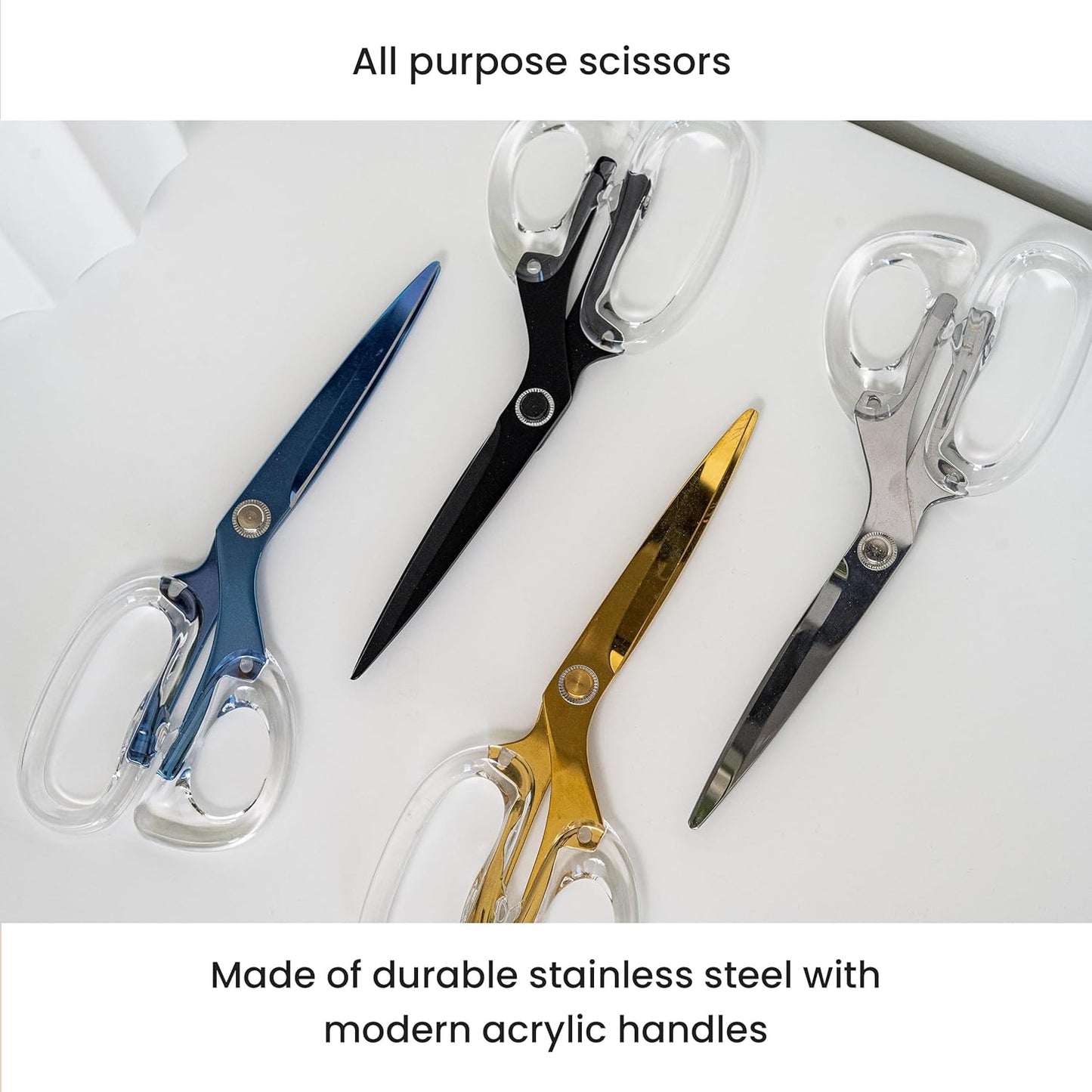 OfficeGoods 9” Stainless Steel Acrylic Scissors for Office and Home - Aesthetic and Sharp All Purpose Scissors, Perfect for Sewing, Arts and Crafts - Green Silver Metal