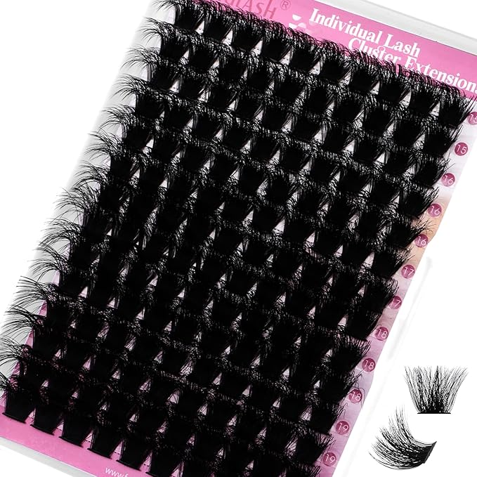 FADLASH Lash Clusters 200D Thick Eyelash Clusters D Curl Volume Cluster Eyelash Extensions 15-20mm Individual Lashes 3D Effect DIY Lash Extension Clusters (200D-0.07-D,15-20mm)