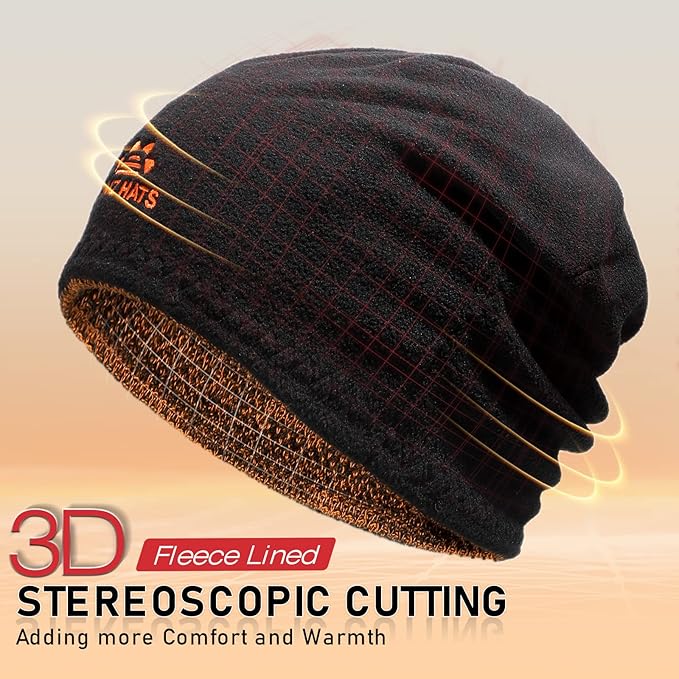 Lvaiz Mens Winter Beanie Hat Warm Fleece Lined Skull Cap for Men Reversible Women Windproof Watch Hat Knit Warm Unisex Beanie