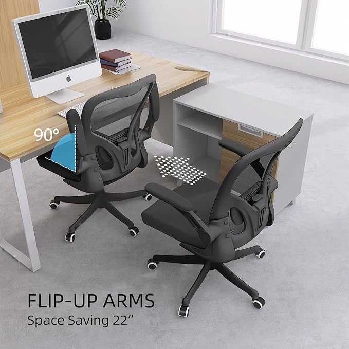 balmstar Office Chair,Ergonomic Comfy Home Desk Chair with 350LBS Capacity,High Back Gaming Chair with Wheels,Mesh Computer Chair,Lumbar Support, Adjustable Headrest,Flip-up Armrest (07Black)