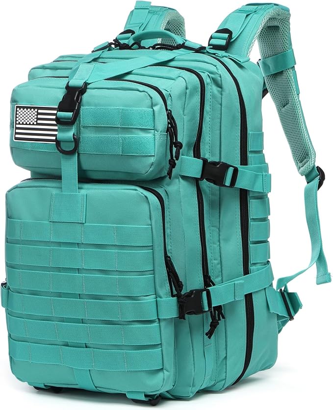 Thuram 50L Sturdy Nylon Waterproof Fishing Hunting Backpack Outdoor Military Rucksacks Tactical Sports Camping Hiking (Cyan)