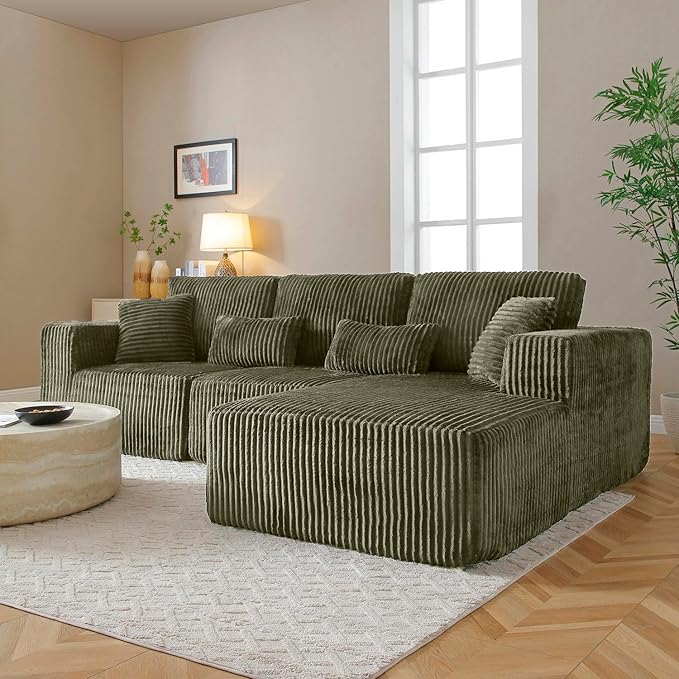 110” Modular Sectional Sofa, Cloud Sectional Couch with Deep Seat, Upholstered Boneless Couches for Living Room, Modern Modular L-Shape Sofa Couch with Chaise (Green, 110" Right Facing Chaise)
