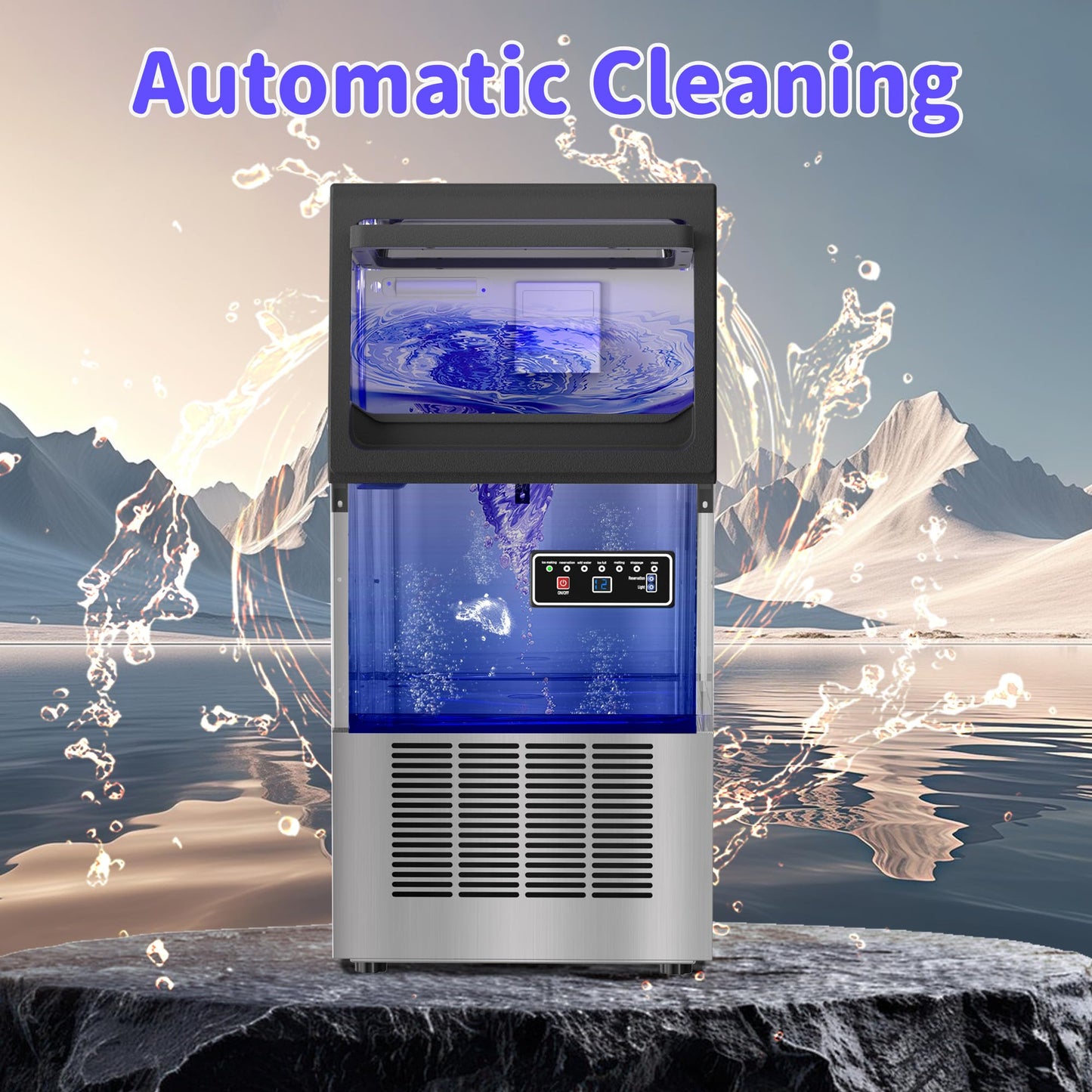Commercial Nugget Ice Maker 80Lbs/24H with 20Lbs Storage, Stainless Steel Pellet Ice Machine, Ready in 10-15 Mins, Self-Cleaning for Office & Home Restaurants Bars