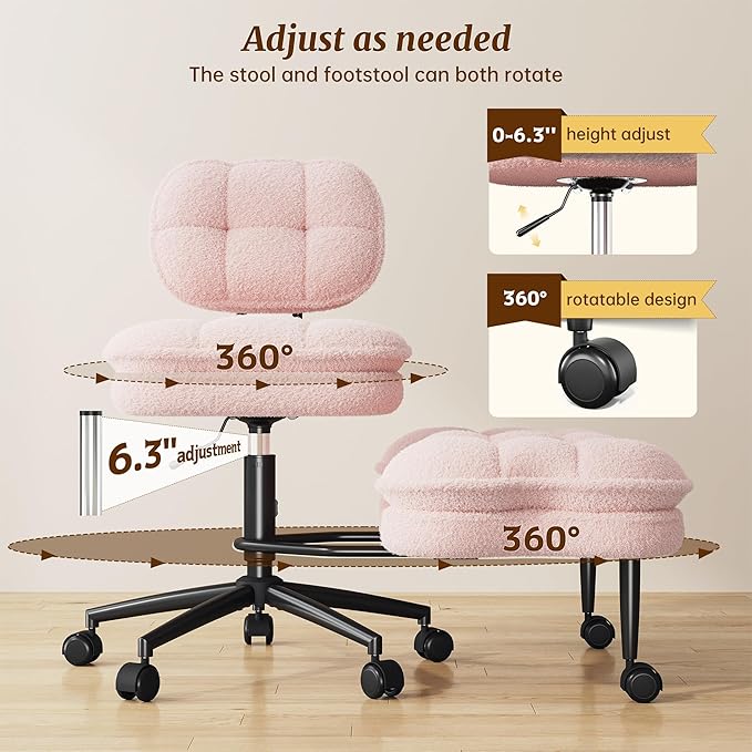 Ergonomic Cross Legged Office Chair, 360° Swivel Meditation Kneeling Chair with Wheels, ADHD Chair with Height Adjustable Seat for ADHD,Relaxation, Home Office,Pink