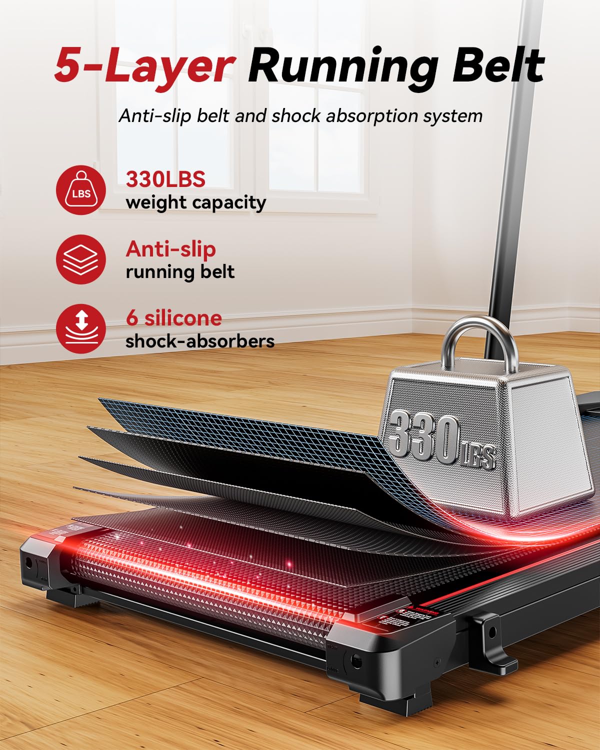 Walking Pad with Handle Bar, XBD Treadmills for Home Office 330lbs Capacity,2.5 HP Foldable Walking Pad with Incline, Running Machine with Remote Control & LED Display