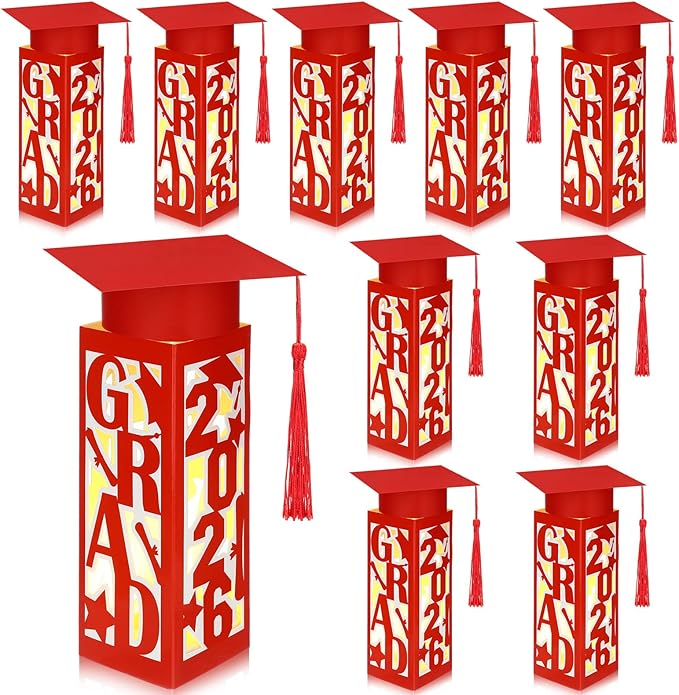Tellingyou 9 Pcs Graduation Table Centerpieces Boxes 2026 Graduation Lantern Boxes with LED Light Small Cap Table Decorati...