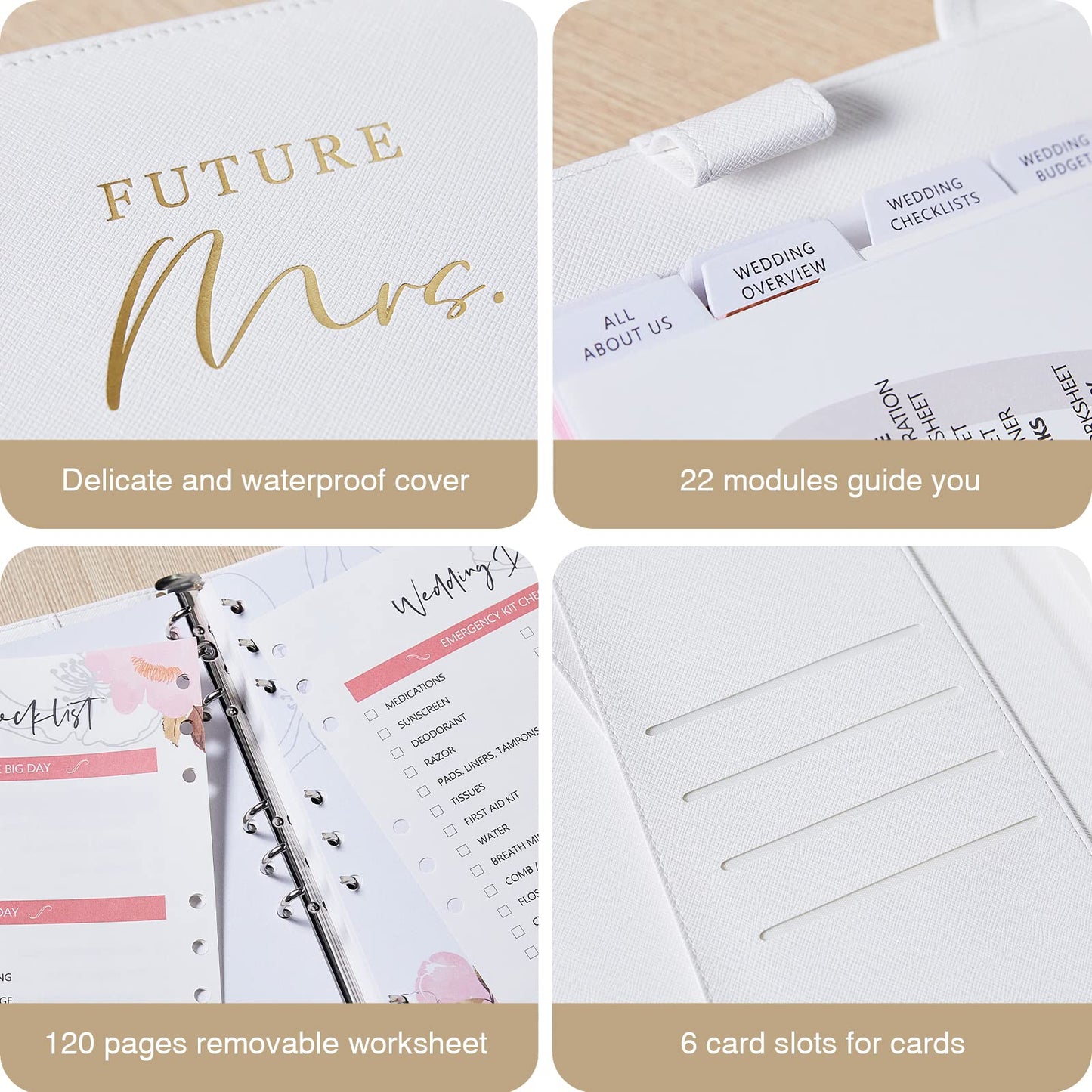 AW BRIDAL Best Engagement Gifts For Her Bride To Be Gifts∣Future Mrs Leather Wedding Planner Book And Organizer For The Bride Wedding Planning Notebook Budget Planner Binder, 140 Pages, White