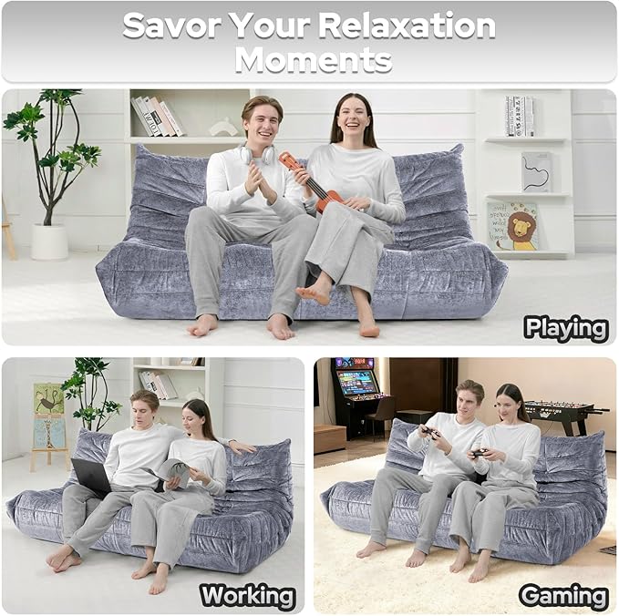 HABUTWAY Bean Bag Chair, Giant Bean Bag Chairs for Adults, 3 Seater Fireside Chair, Lazy Large Floor Bean Bag Sofa for Living Room, Bedroom, Dorm, Office (Grey)