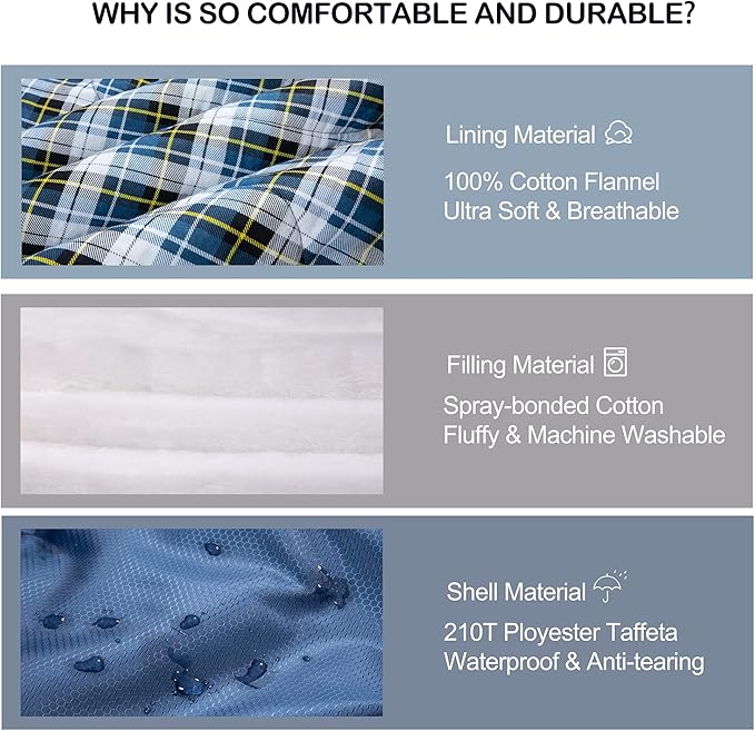Cold Weather Sleeping Bag 100% Cotton Flannel XXL for Adults Big and Tall,Free Compression Sack