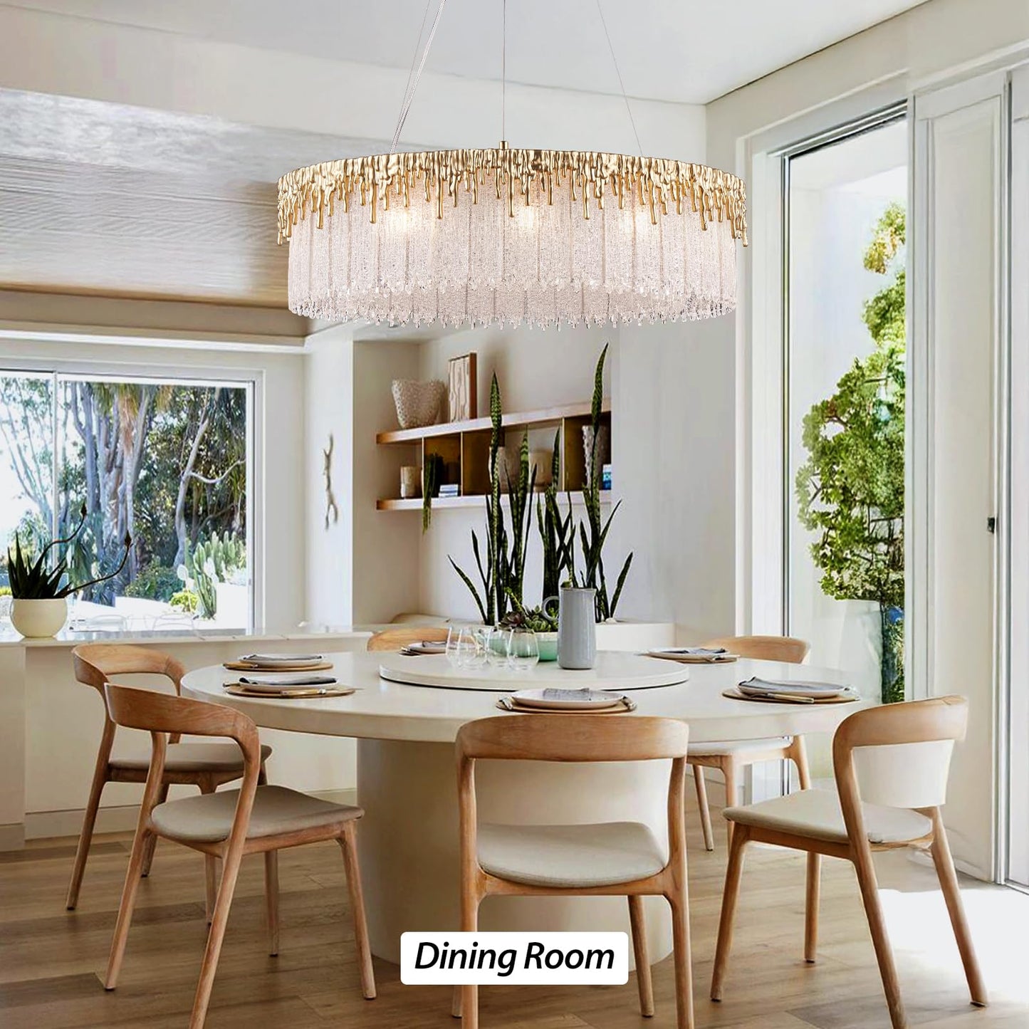 kvtinmty D23.6 Round Crystal Chandelier, Modern Gold Crystal Chandeliers for Dining Room, 10-Light Height Adjustable Chandelier for Living Room Bedroom Entryway Kitchen Island