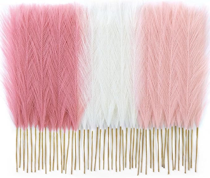 Faylifeway 50pcs Pampas Grass 17in, Blush Pink Pampas Grass Decor, Artificial Fluffy Pink Decor Flowers for Home Room Birt...