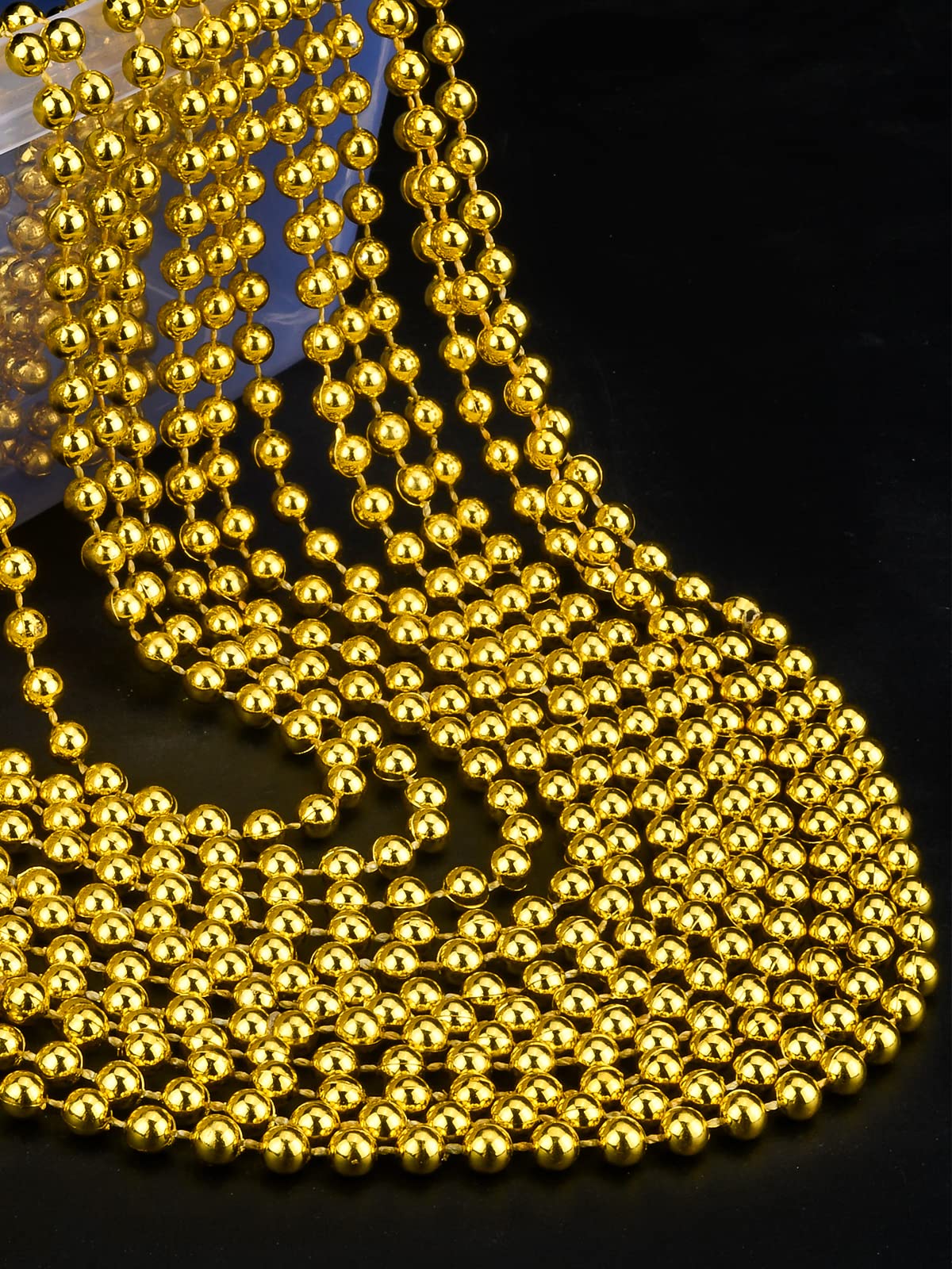16 PCS 7mm Mardi Gras Bead Gold Faux Pearl Beads Necklaces Bulk Party Favor Plastic Play Pearl for 32 Carnival Necklaces Christm