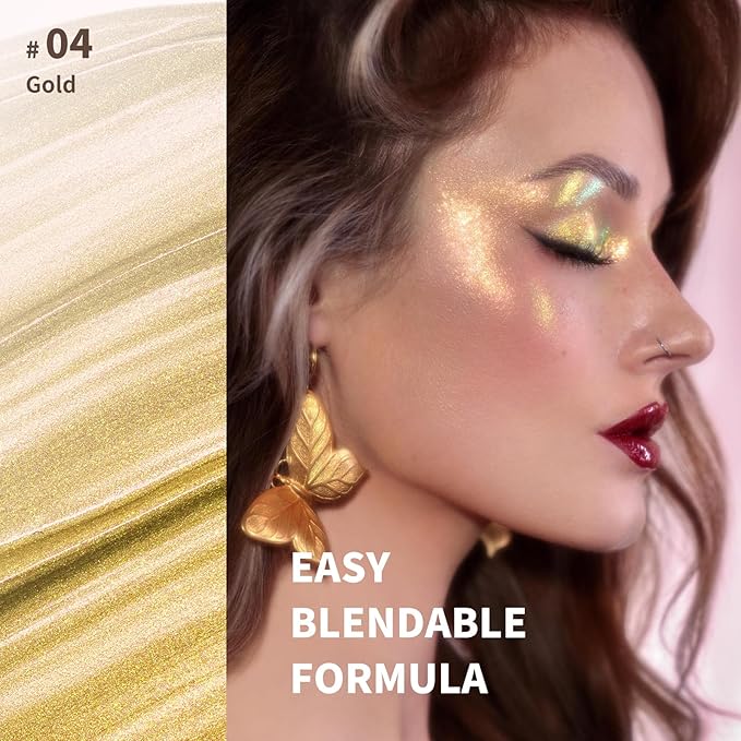 Color Nymph Gel Liquid Highlighter For Face Eye Body, Chameleon Makeup Glitter Highlighter Shimmer Highlighters Makeup With Sponge Tip For Girls Glow Make up - 04# Gold