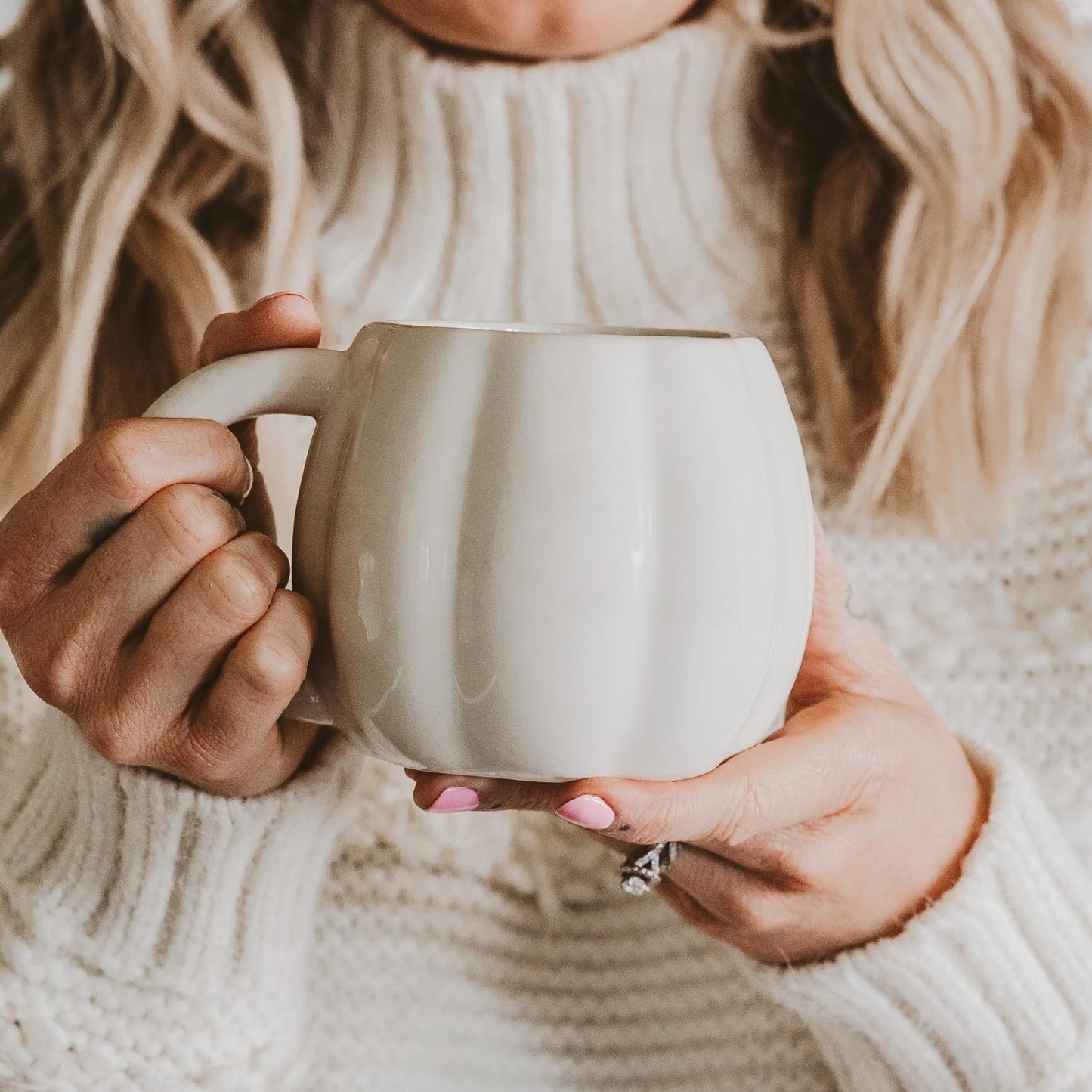 Sweet Water Decor Cream Pumpkin Coffee Mug - 19 oz Halloween Mug Dishwasher & Microwave Safe - Halloween Coffee Mug for Soothing Tea & Pumpkin Spice Latte - Ceramic Cream Fall Mug