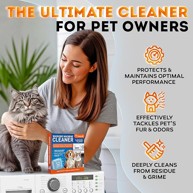 2026 NEW – PRO Washing Machine Cleaner Tablets for Pet Owners – Eliminates Pet Odors, Hair, Residue & Hard Water Buildup – Septic Safe Deep Clean Action for All Front & Top Load Washers – 12 Pack