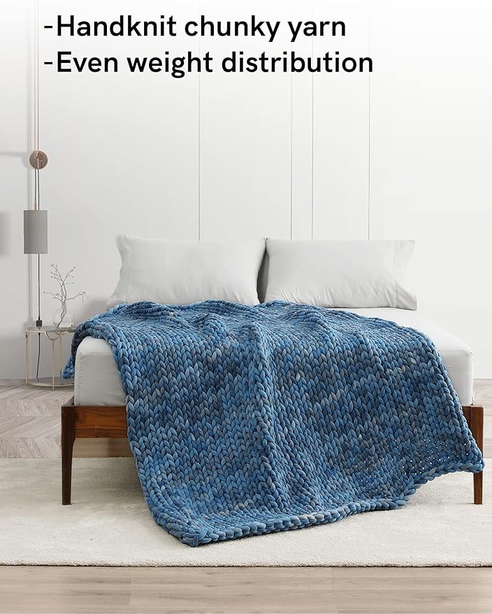 YnM Weighted Blanket, Handmade Chunky Knitted Design, Soft and Cozy, Temperature Regulating and Breathable, Machine Washable Throw for Sleep or Home Decor (Dark Blue Tie-Dyed, 60x80 Inch, 20lbs)