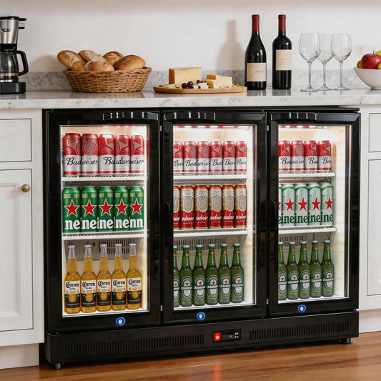 NAFCOOL Back Bar Cooler Under Counter Beverage Refrigerator, 13 Cu Ft Undercounter Fridge,3 Door 53.5 inch Commercial Beer Built-In Cooler with LED Light Adjustable Shelves Safety Locks,ETL Approval
