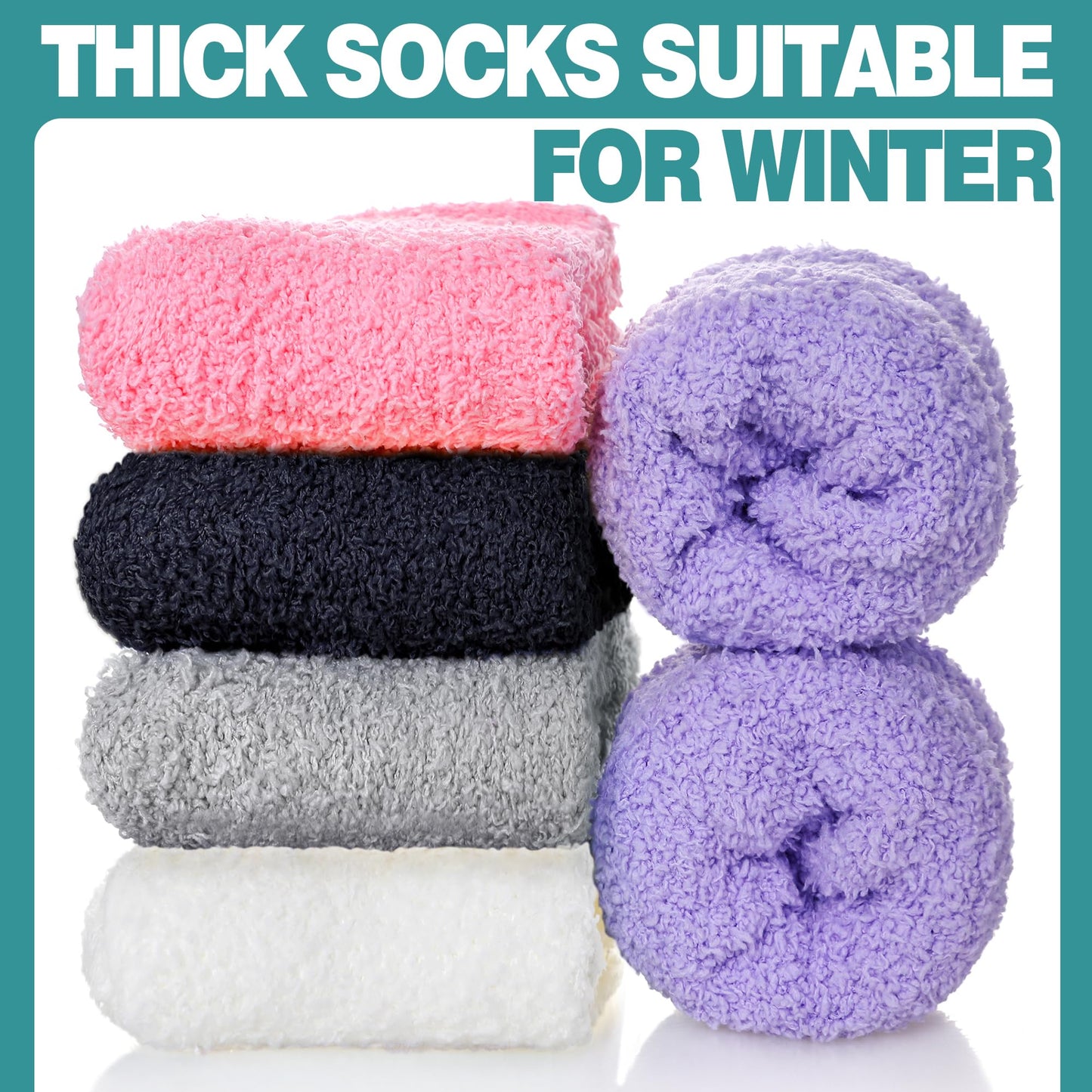POEATEZO Womens Fuzzy Socks Cozy Fluffy Winter Cabin Slipper Warm Soft Microfiber Plush Home Sleeping Socks (5 Pairs Mixed color B)
