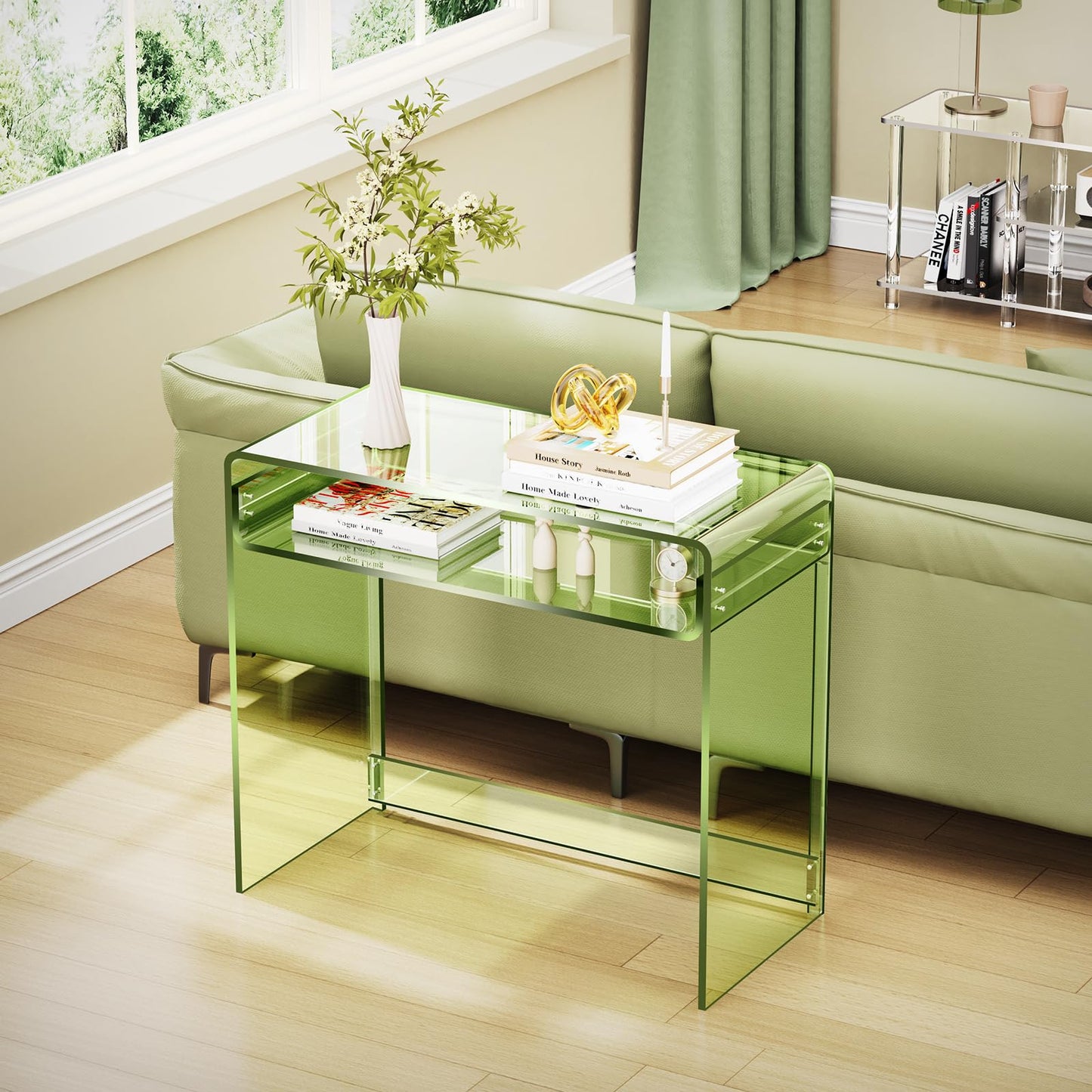 solaround Acrylic Desk Laptop Workstation Study Table Home Office Console Table Entrance Tables Decor (Green)