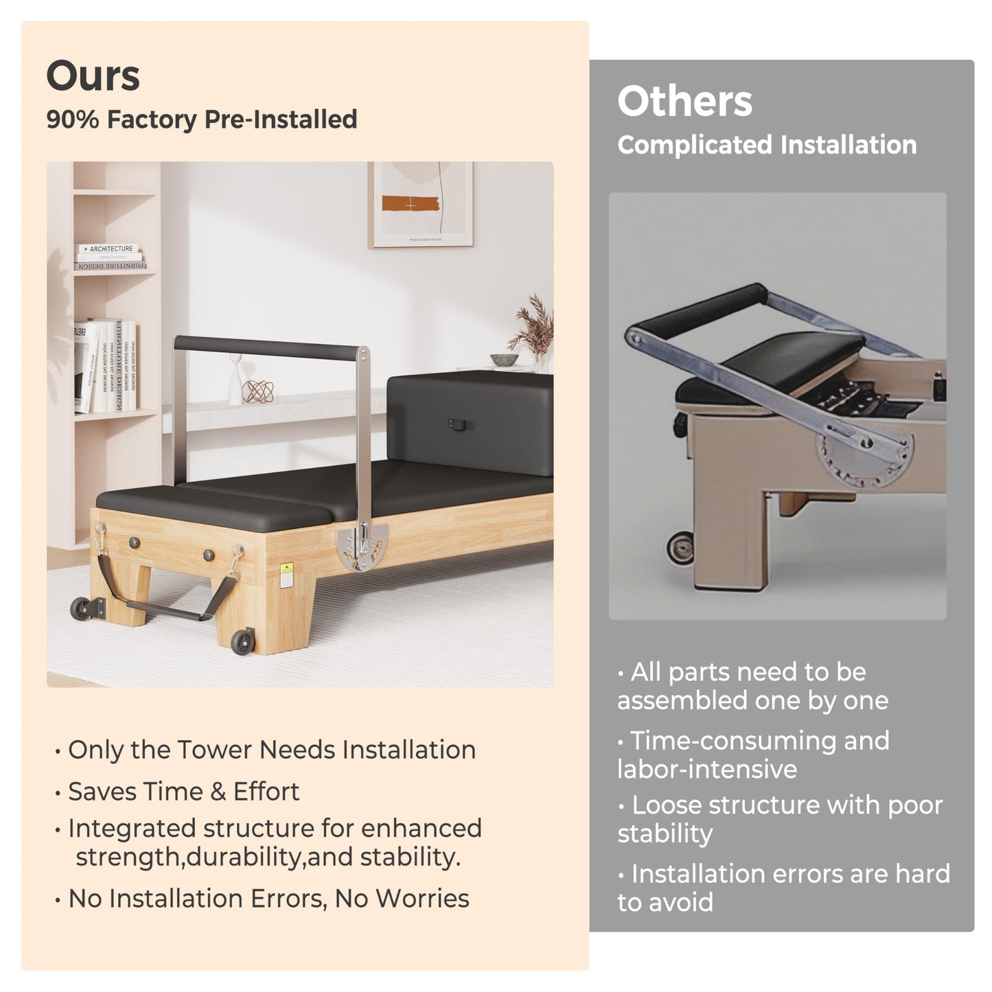 DELAVIN Pilates Reformer with Tower, Pilates Machines with Springs, Sitting Box, Jump Board and Accessories, Solid Wood Pilates Equipment for Studio, Gym and Home Workout