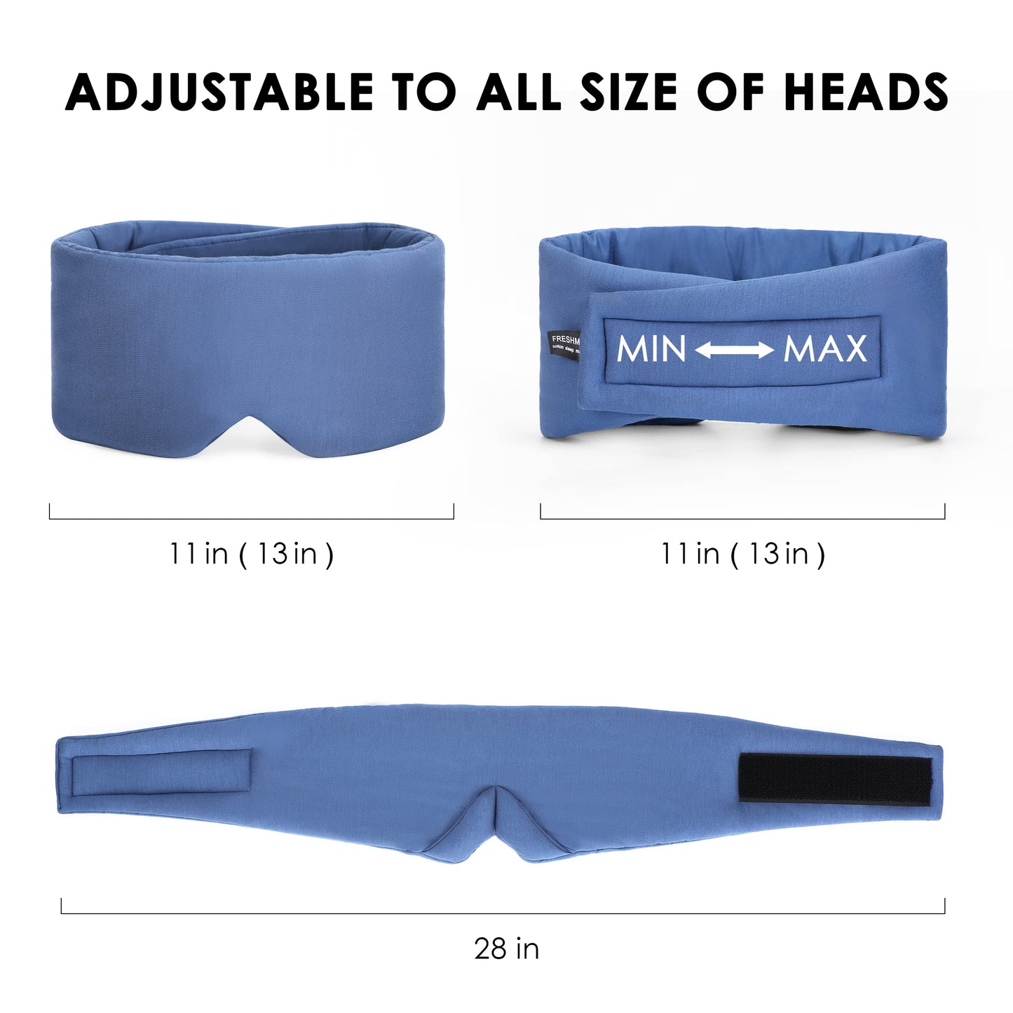 FRESHME Pure Handmade Cotton Sleep Mask - Blackout Eye Mask with Adjustable Velcro Soft and Comfortable Eye Blinder Shade for Men Women Travel Office Nap Airplane Blue