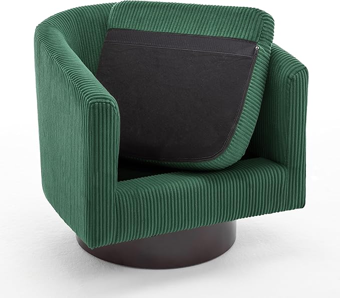 UIXE Swivel Accent Chairs Set of 2, Barrel Chair Corduroy Upholstered Armchair for Living Room, Small Single Sofa Bedroom Reading Seat - Dark Green