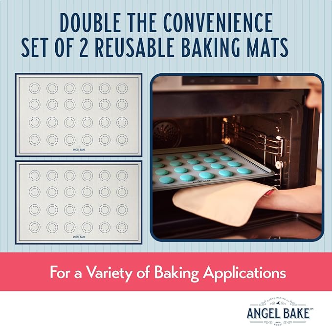 Silicone Baking Mat Set for Macarons – Non-Stick, Reusable, Food-Safe Baking Mats for Cookies, Pastries, and More – Perfect for Baking Sheets and Ovens – Pack of 2, 16.5" x 11.6"