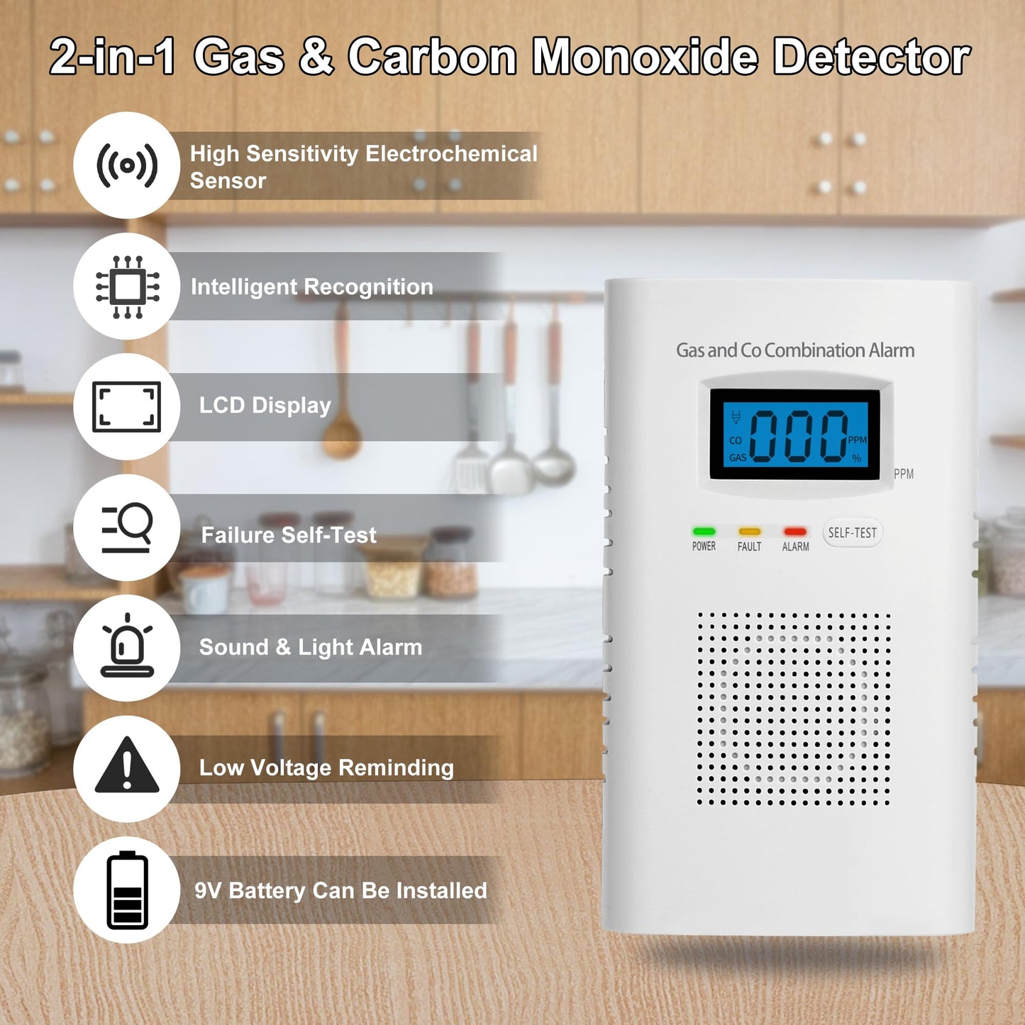 Combination Gas & Carbon Monoxide Detectors - 3 Packs Plug in Carbon Monoxide Alarm & Natural Gas Detector for Home, 2-in-1 Co Detector & Combustible Gas Detector with Digital Display, Easy to Install