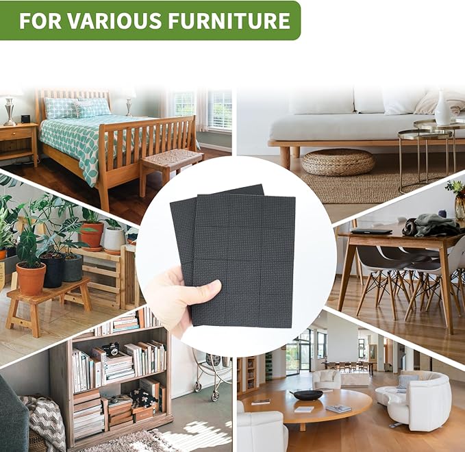 COVERCORNER Non Slip Furniture Pads 24 PCS 1 1/2'' Square - Anti Slip Furniture Pads - Self Adhesive Rubber Feet Furniture Feet - Chair Leg Floor Protectors - Keep Furniture in Place