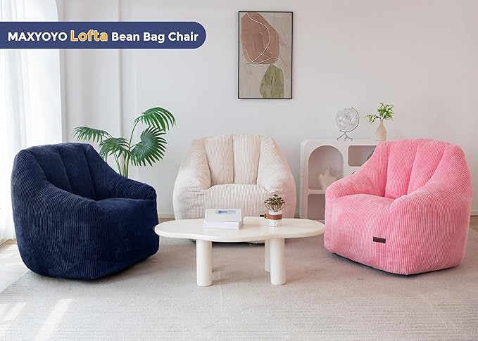 MAXYOYO Bean Bag Chair, Bean Bag Sofa with Filler, Cozy Living Room Chair for Adults and Kids, Stuffed Floor Sofa for Bedroom Dorm Reading, Navy