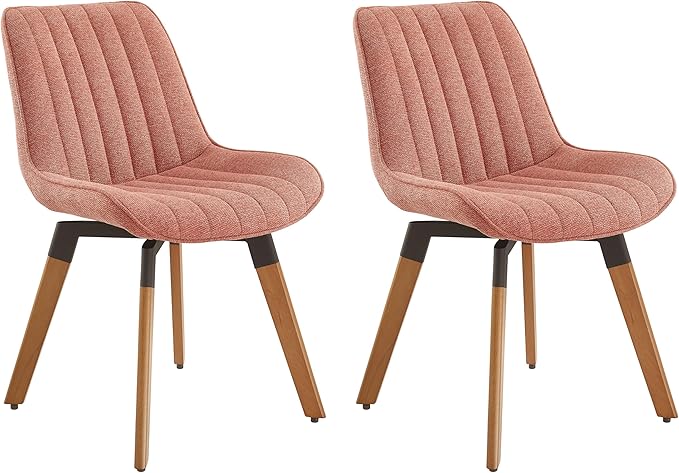 Art Leon Swivel Dining Chairs Set of 2, Mid Century Modern Kitchen Dining Room Chairs, Upholstered Fabric Armless Side Chair with Wood Legs for Living Room Bedroom, Rose