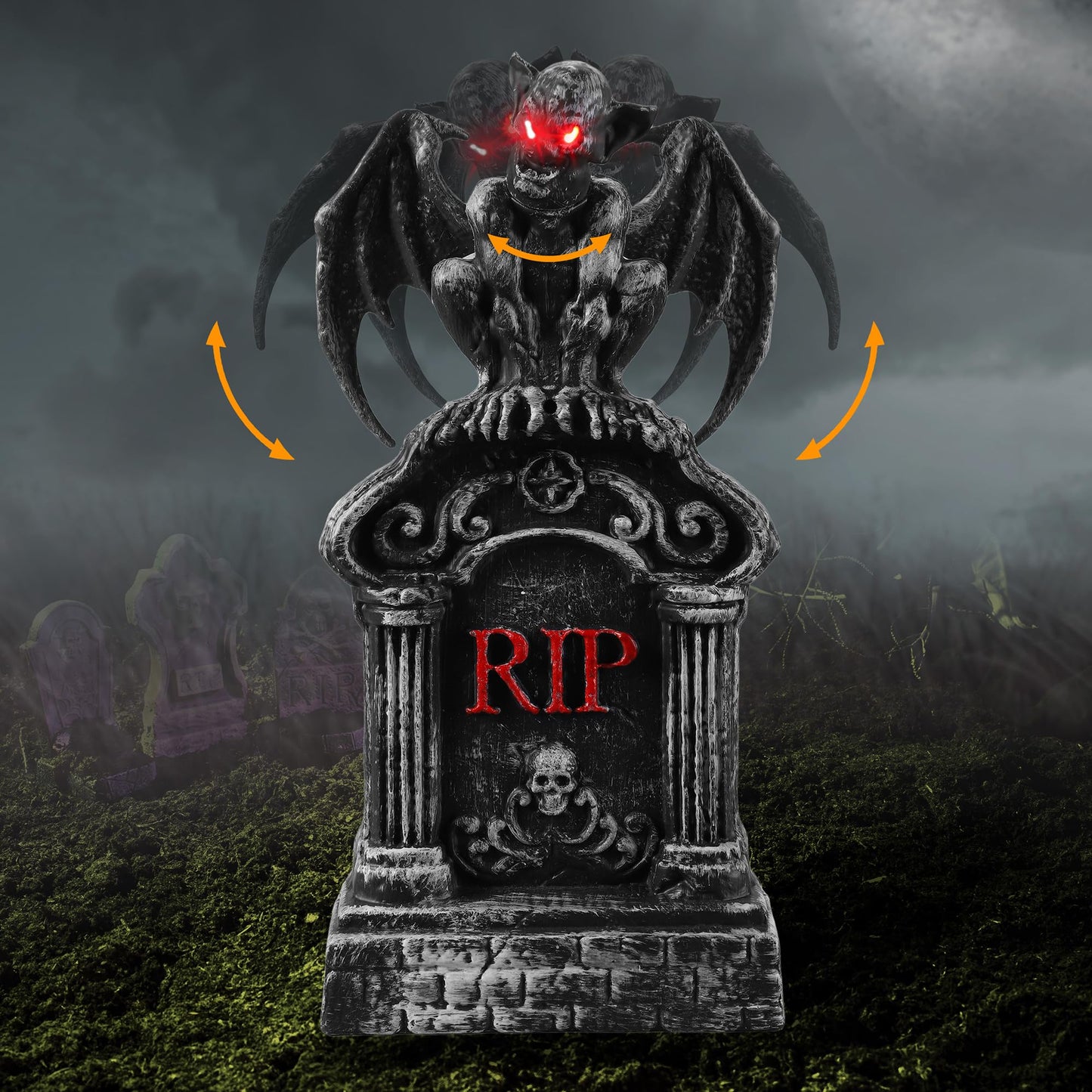JOYIN 17” Halloween Animatronic Outdoor Tombstones Decorations, LED Graveyard Gravestone Decorations Animated Decor Outside with Sound Activated, Creepy Voice Motion for Yard Garden Haunted House Lawn