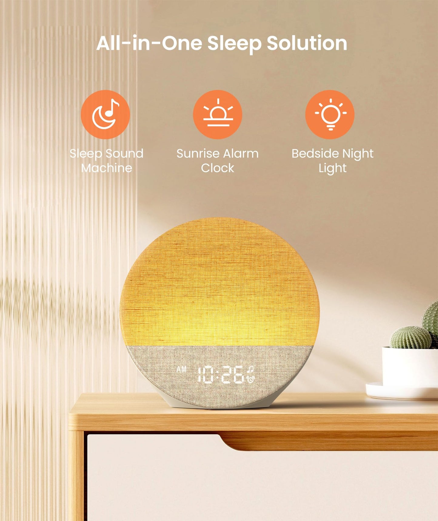 Dreamegg Sunrise 1 - Sunrise Alarm Clock, Sound Machine for Sleep, Customizable Sleep Routines, Dimmable Night Light, 29 Soothing Sounds, White Noise Machine, Wake Up Light for Bedrooms, Adults(Khaki)