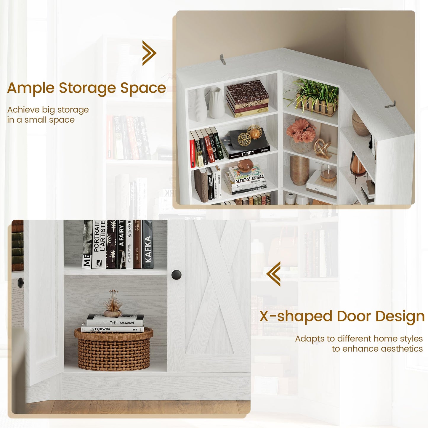 ANCTOR Large Corner Bookcase with 2 Storage Cabinets and 18 Shelves, 7 Tiers L Shaped Wood Bookshelf, 71" Tall Corner Hutch for Living Room, Bedroom, White