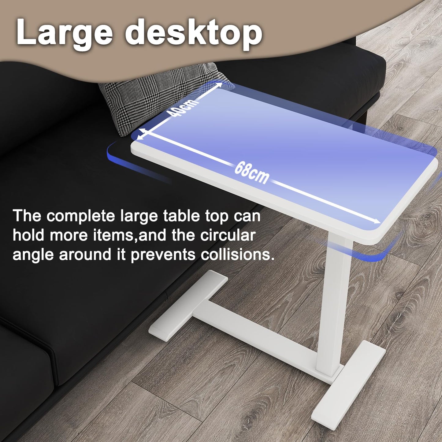 PUNCIA Medical Adjustable Overbed Bedside Table with Hidden Casters Pneumatic Mobile Standing Laptop Desk Movable Over The Bed Table Rolling Computer Cart for Hospital Home Use(26.8”Wx15.7”D White)