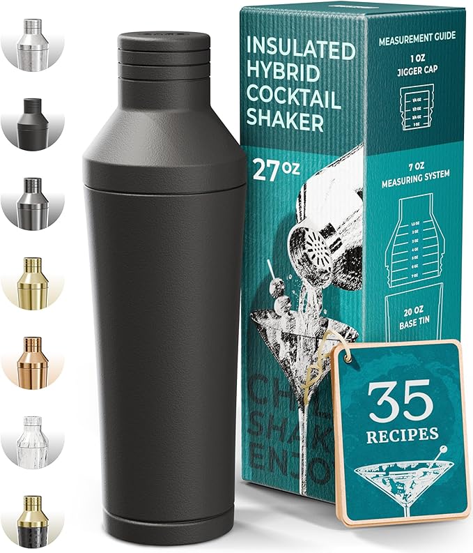 Insulated Cocktail Shaker Set | Double Wall Stainless Steel | Martini Shaker for Home Bar Bartending | Built-in Drink Meas...