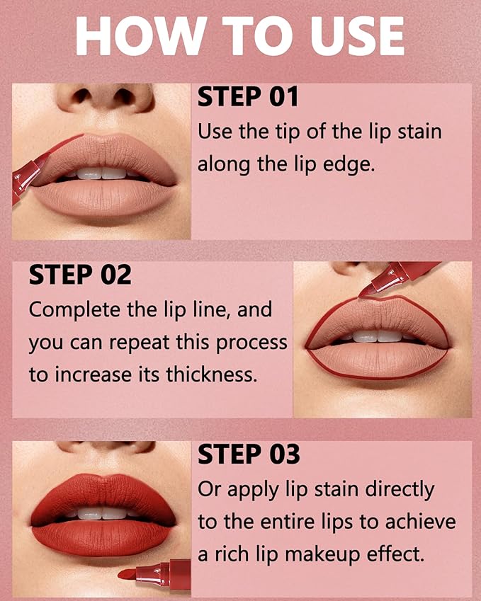 Lip Tint Stain Pen, Dark Red Brown Waterproof Long Lasting Matte Lip Liner Stain Pencil, High Pigment Quick Dry Liquid Lipstick, Non Sticky Smudgeproof Lip Tint Gloss,Festival Makeup Gift for Women-06