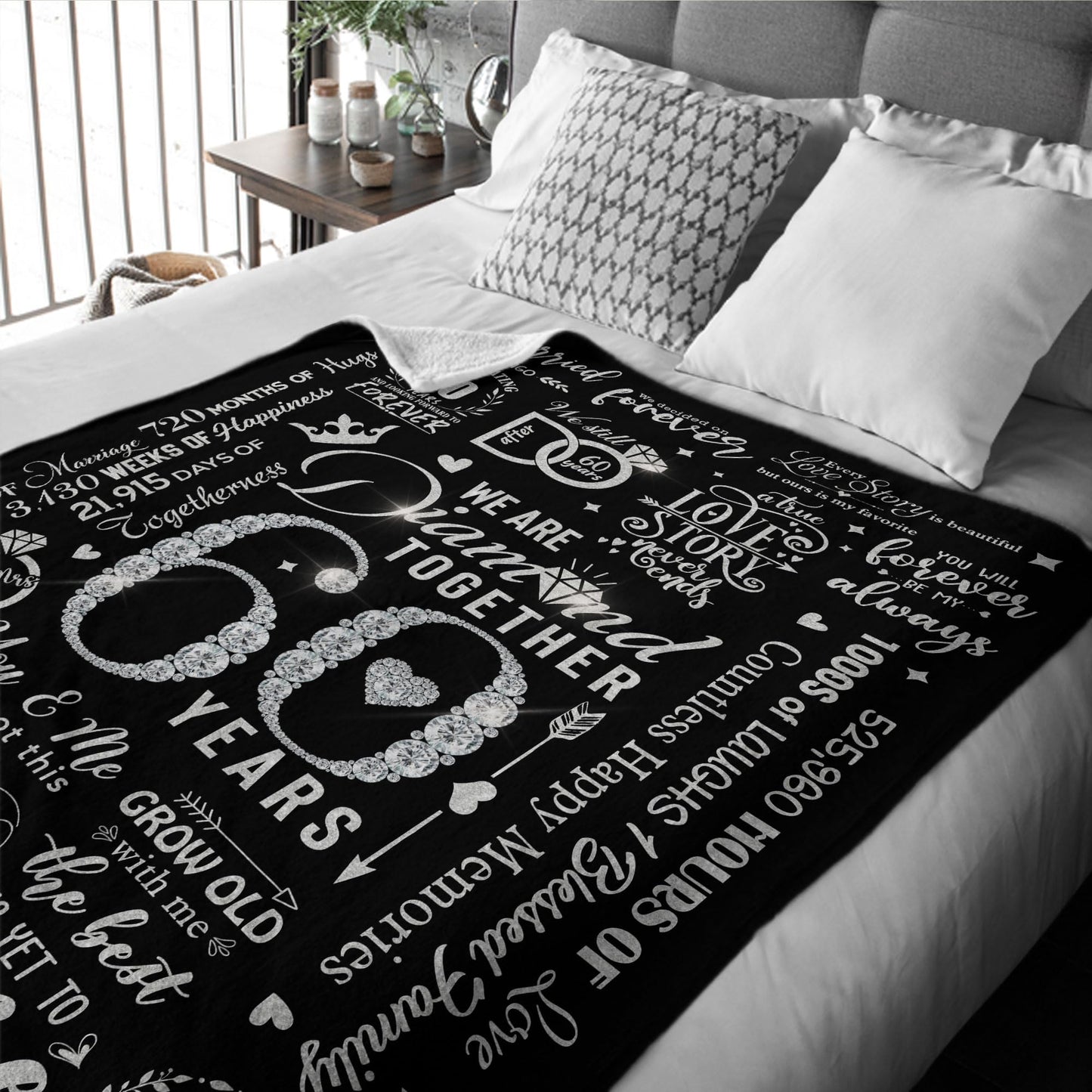 MUCHNEE 60th Anniversary Blankets for Parents Grandparents, Gift for 60th Wedding Anniversary Party, 60 Diamond Years Wedding for Dad Mom, 60 Years of Marriage Throw Blanket 60"x50"