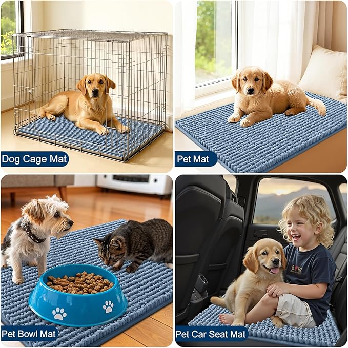 OLANLY Dog Door Mat for Muddy Paws 30x20, Ultra Absorbent Chenille Mud Doormat, Non-Slip Washable and Dirt Trapping Doormat for Indoor Entryway, Quick-Dry Indoor Pet Bed Mats for Dogs, Airy Blue