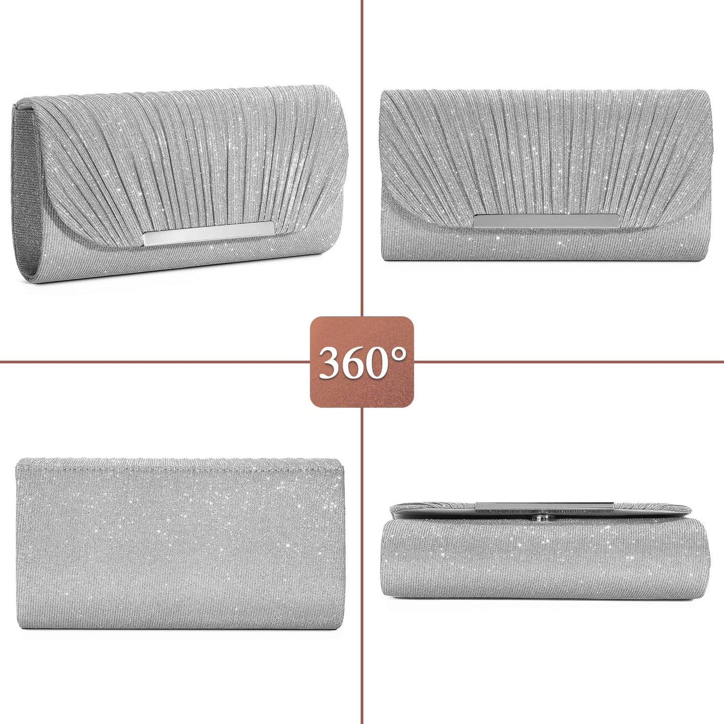 UBAYMAX Evening Bag Clutch Purses for Women Handbags Shoulder Crossbody Wedding Bag for Prom Cocktail Party Wedding (Silver)